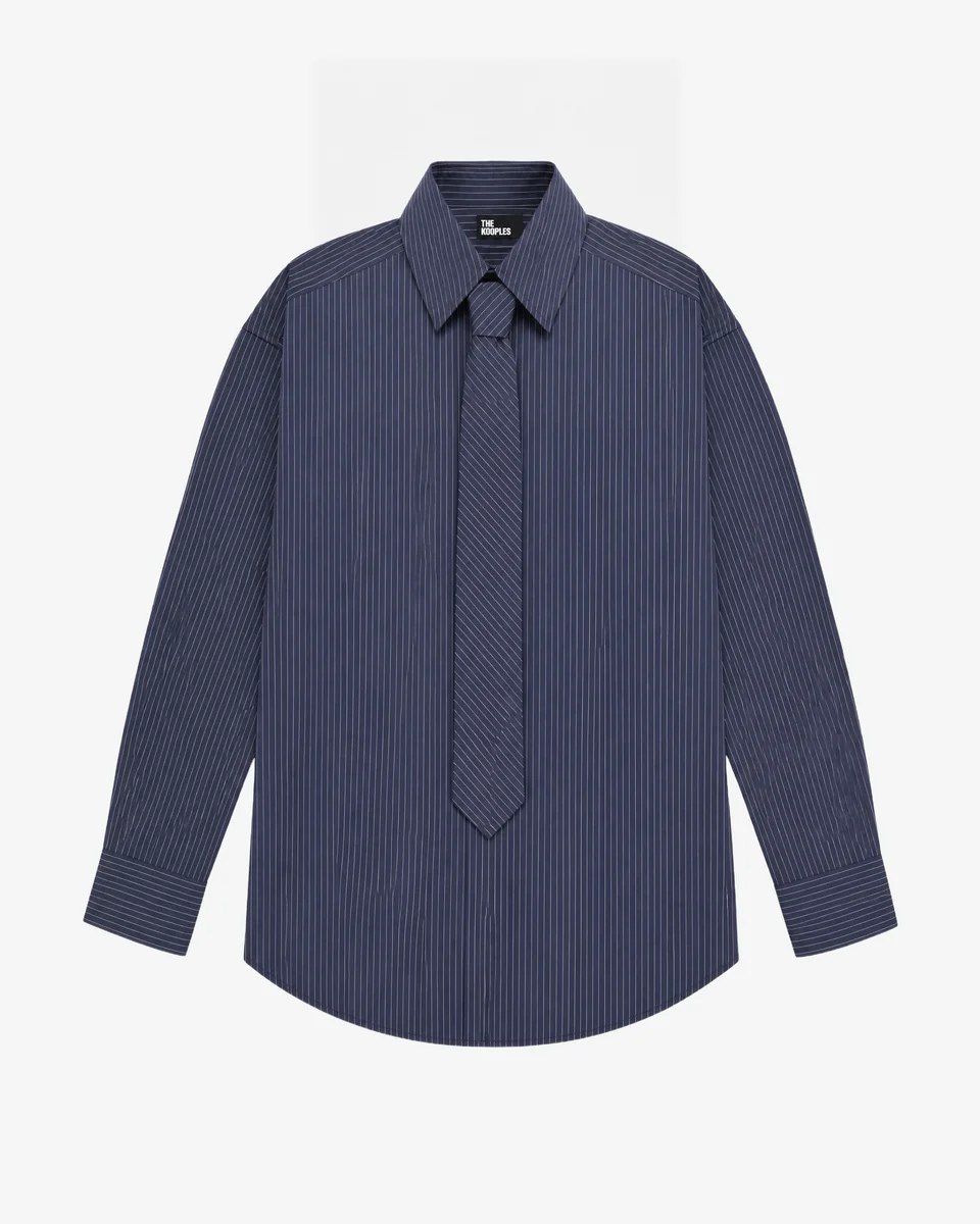STRIPED COTTON SHIRT WITH REMOVABLE NAVY TIE - 1