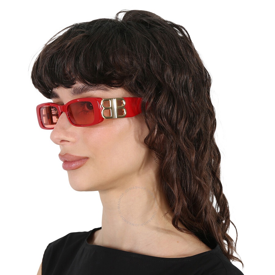 Open Box - Balenciaga Red Rectangular Ladies Sunglasses BB0096S 003 51 - 2