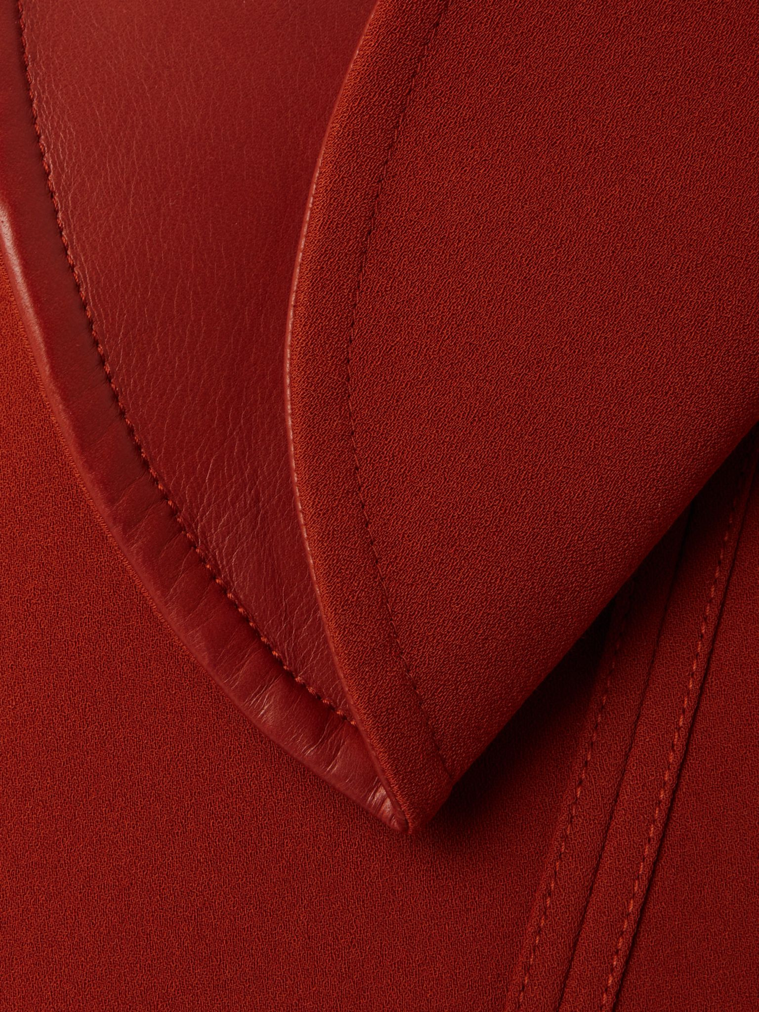 Oversized leather-trimmed cotton-blend crepe blouse Tomato red - 6