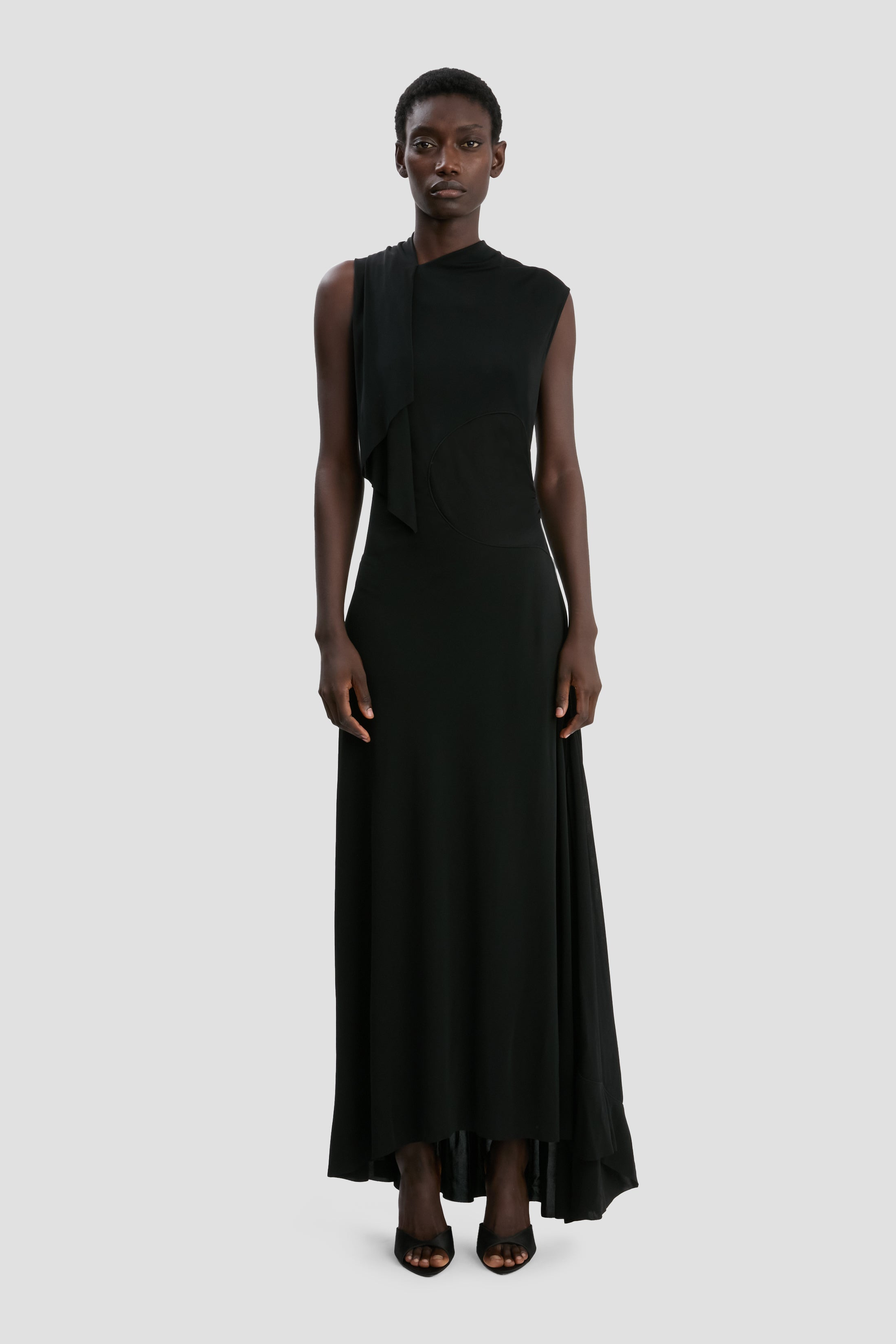 Sleeveless Draped Panel Dress In Black - 2