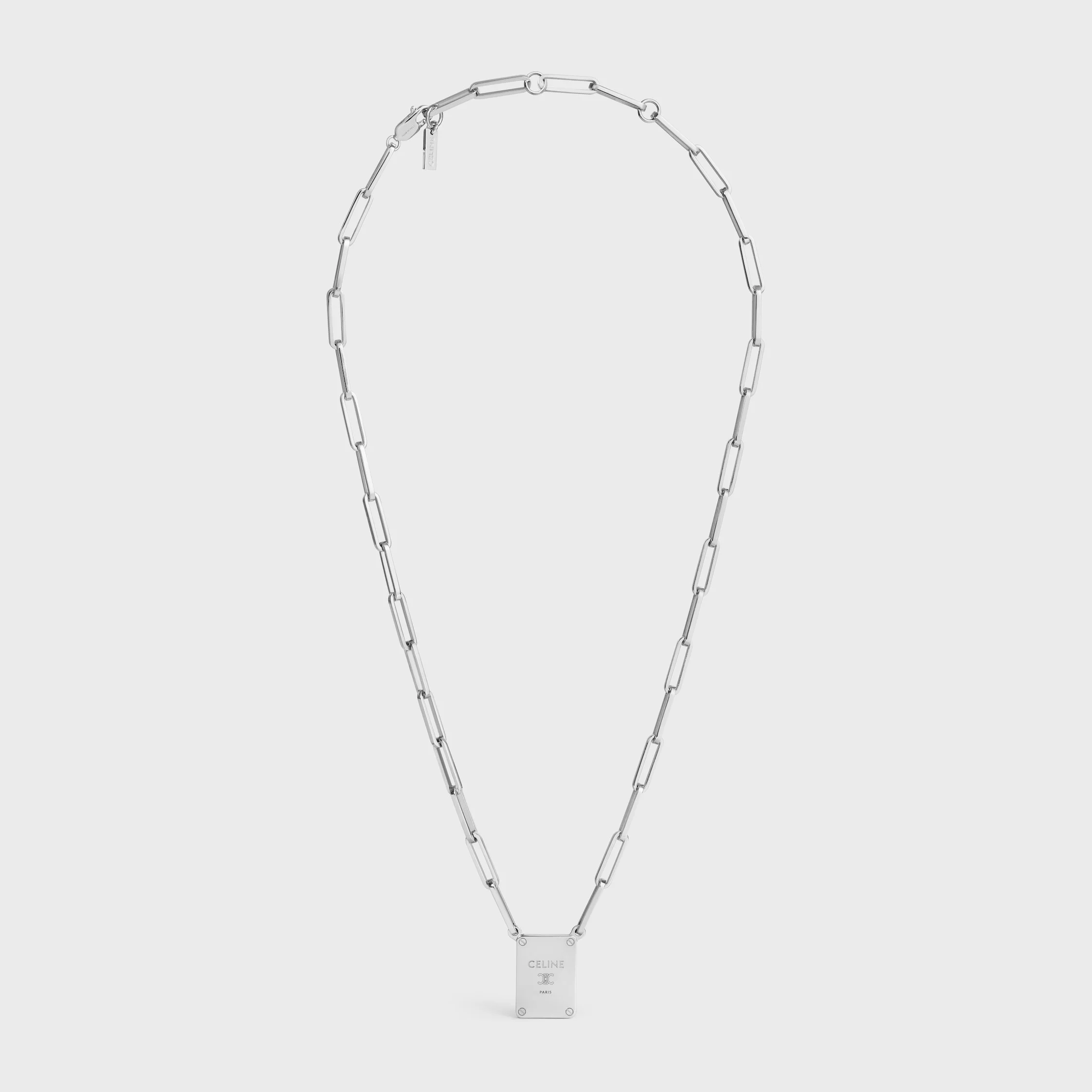 TRIOMPHE TAG NECKLACE IN BRASS WITH RHODIUM FINISH - 1