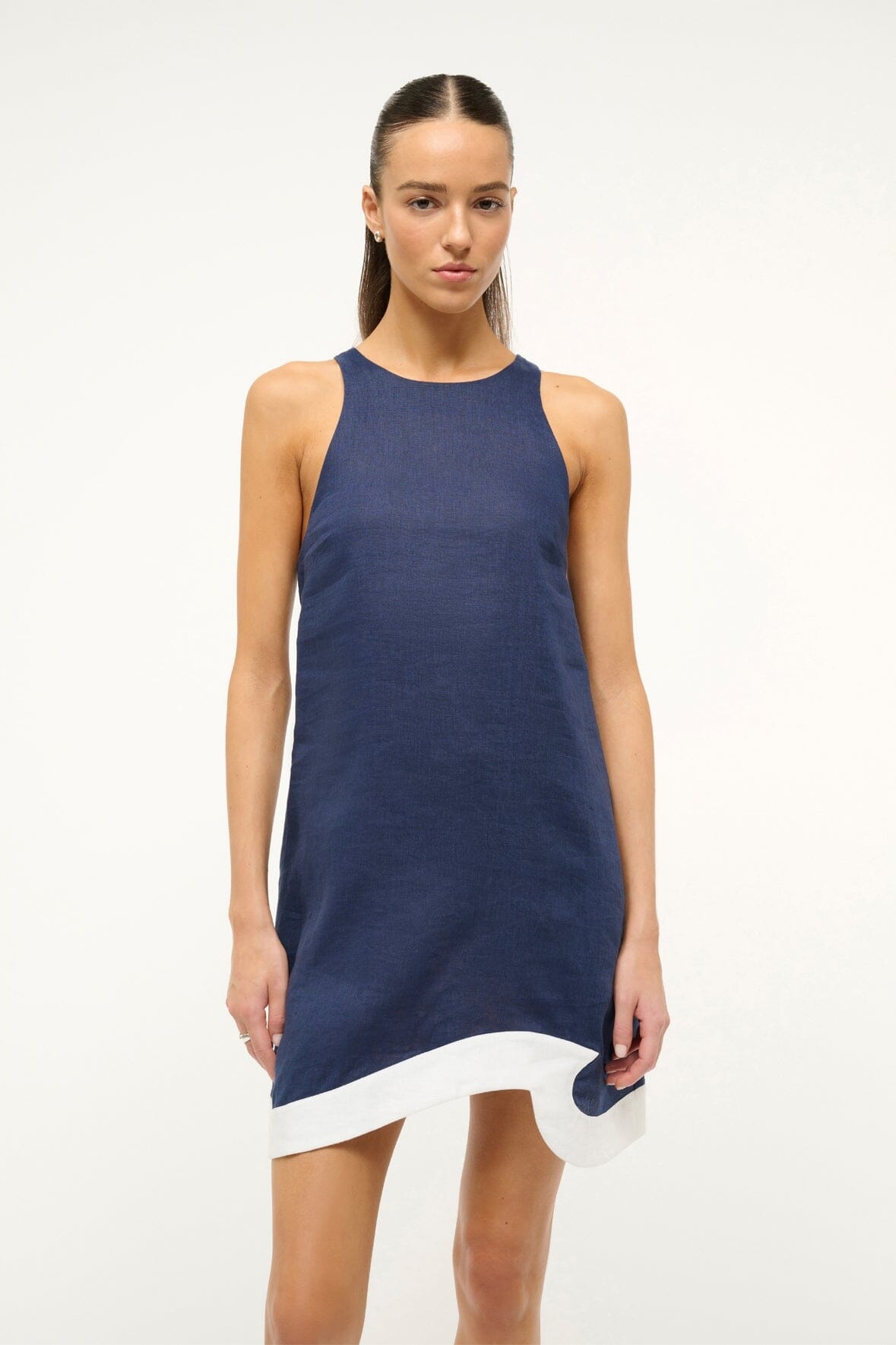 STAUD ALLORI DRESS NAVY WHITE - 3