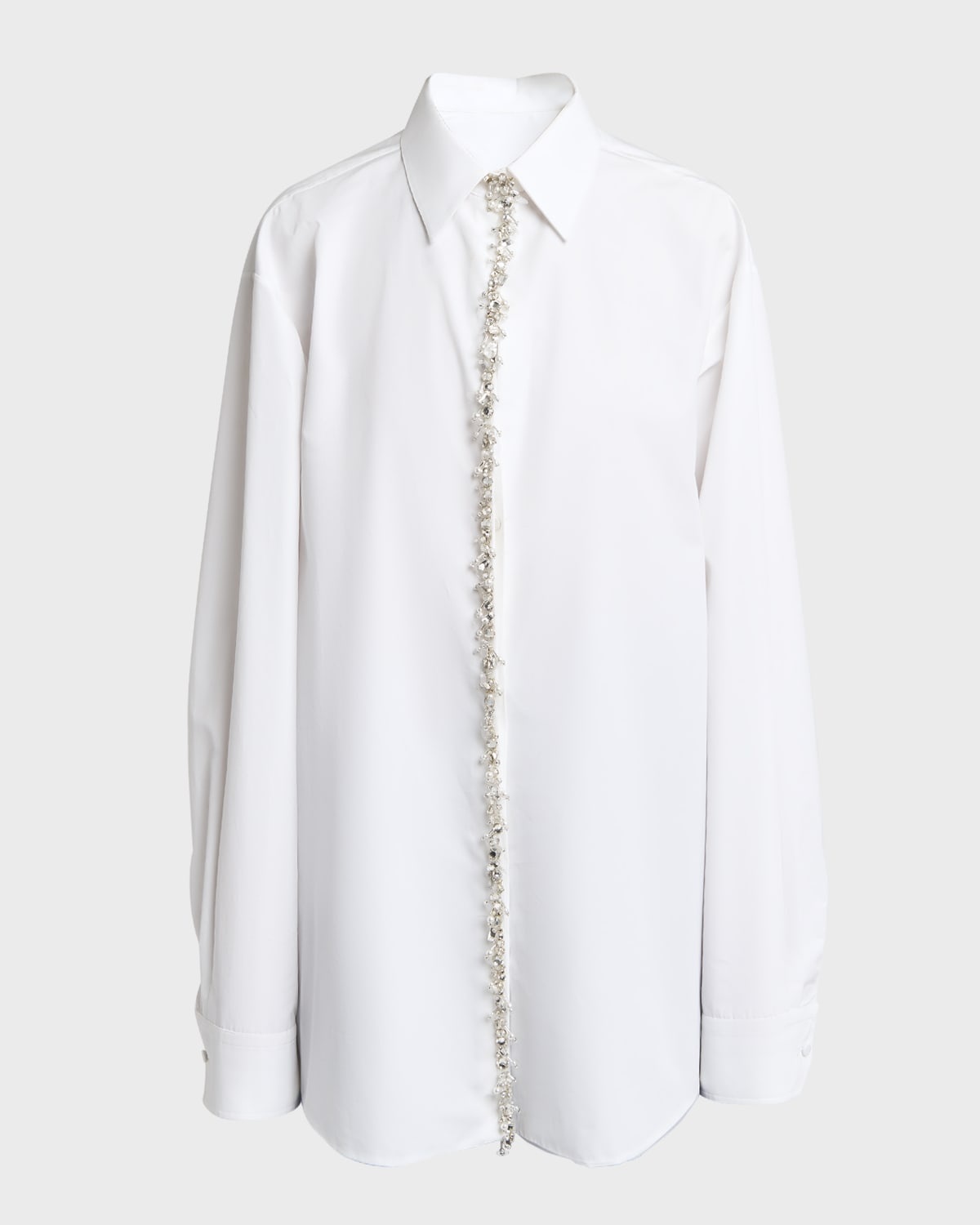 Poplin Button-Front Shirt with Crystal Trim Placket - 1