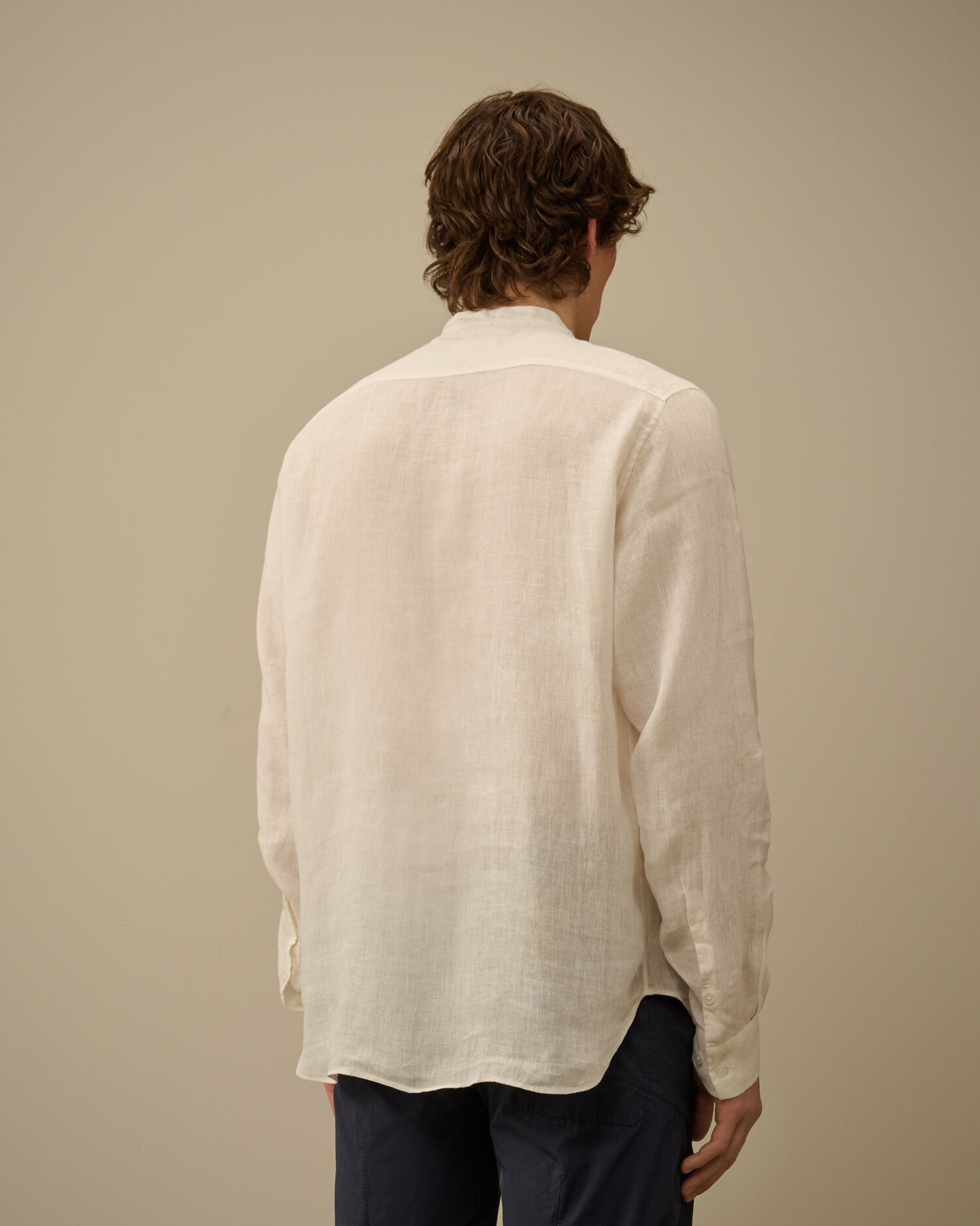 Linen Banded Collar Shirt - 4