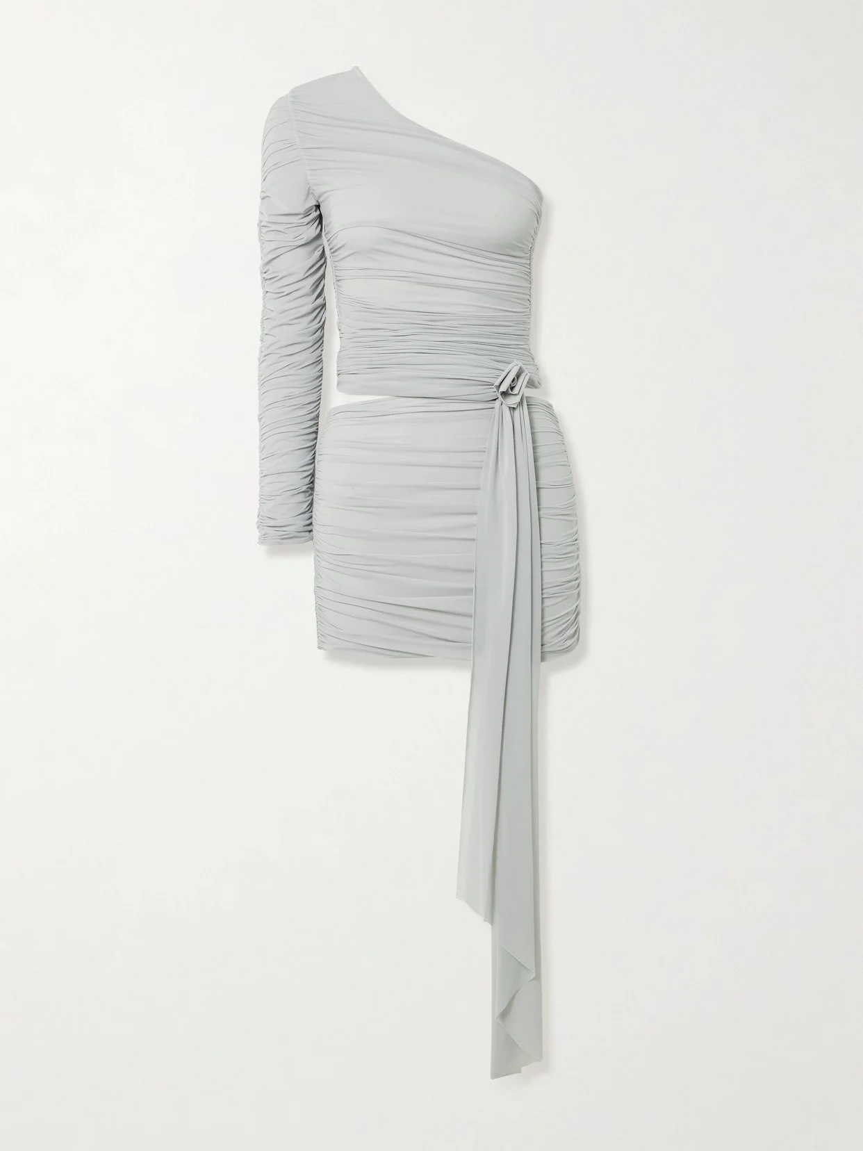 Socarras Appliquéd Ruched Stretch-mesh One-shoulder Top And Mini Skirt Set - 1