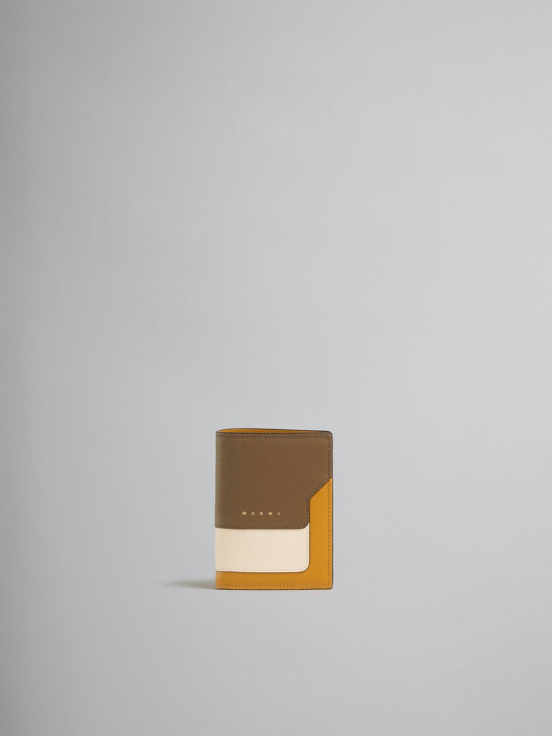 BROWN WHITE AND ORANGE SAFFIANO LEATHER BI-FOLD WALLET - 1