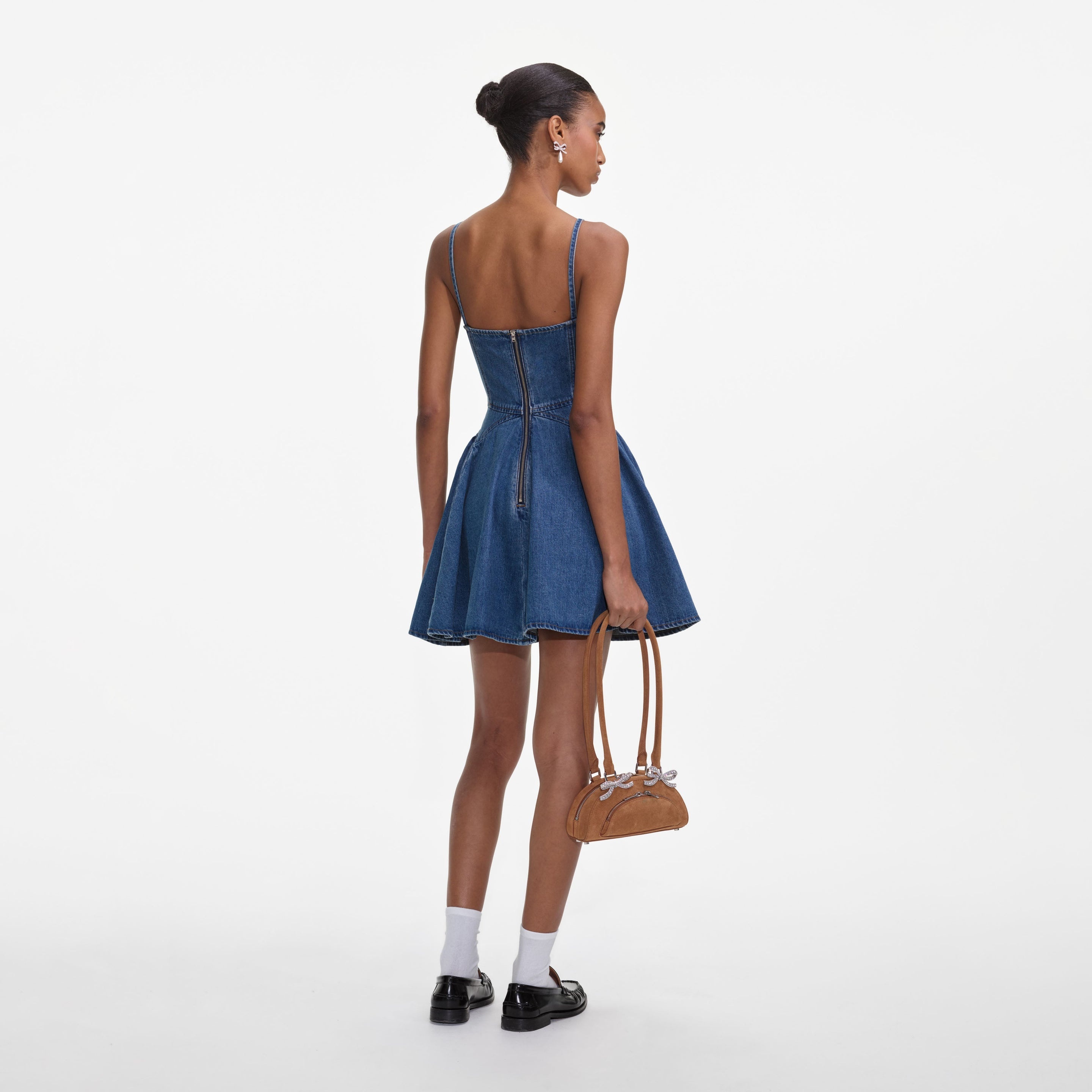 self-portrait Lightweight Denim Flared Mini Dress | REVERSIBLE