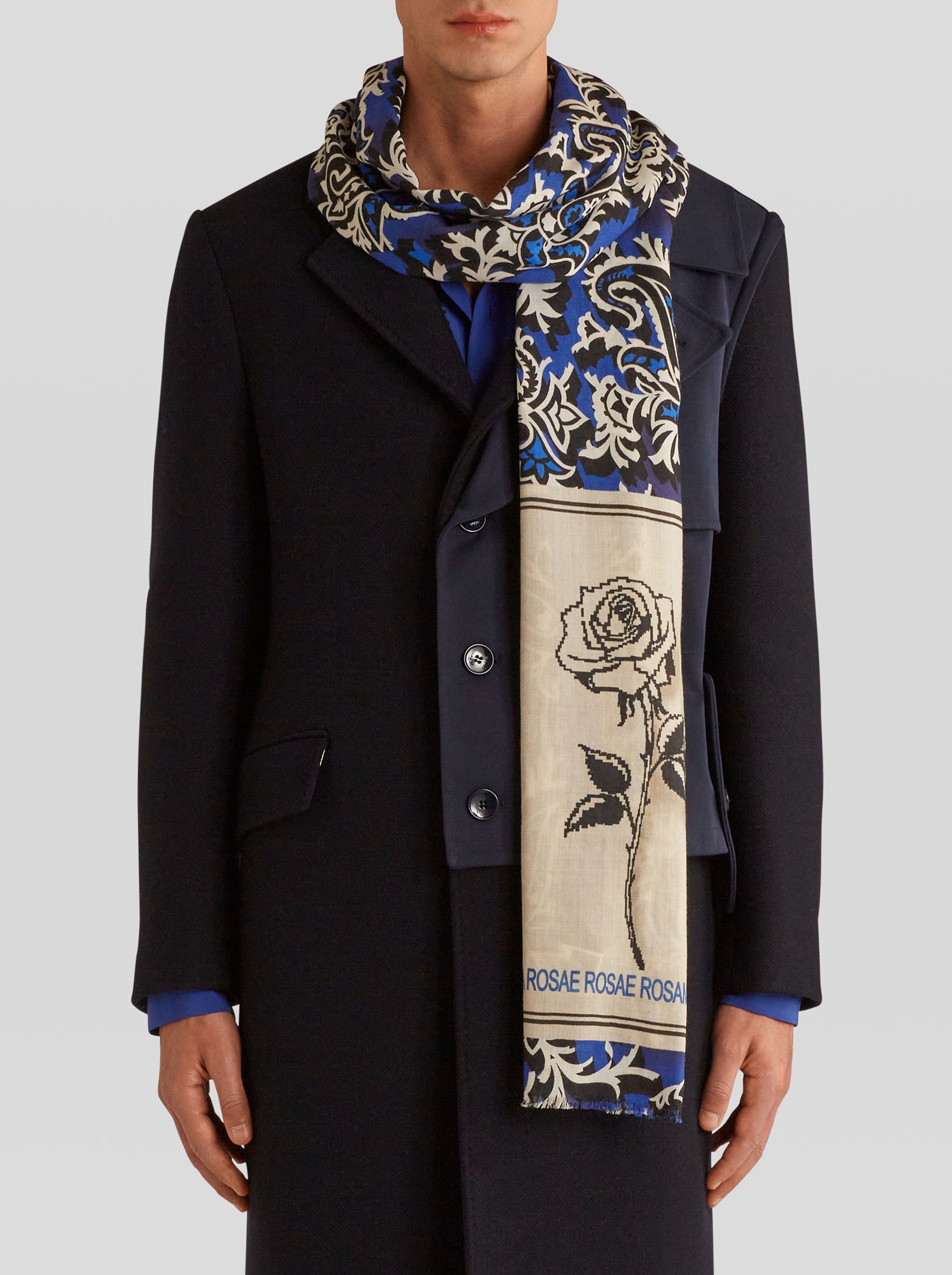 PAISLEY WOOL AND SILK SCARF WITH ROSE - 2