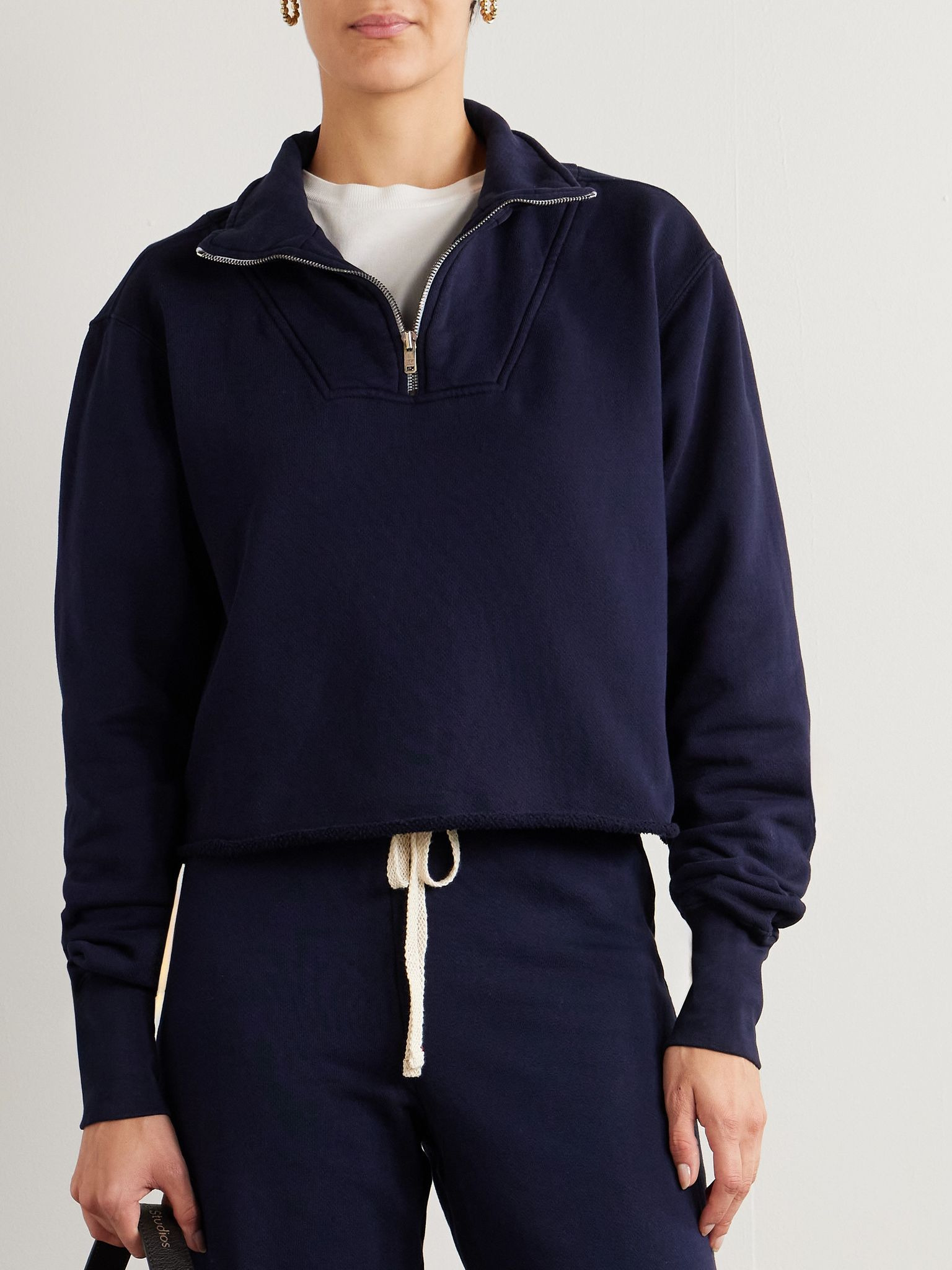 Haley cropped cotton-jersey sweatshirt Navy - 3