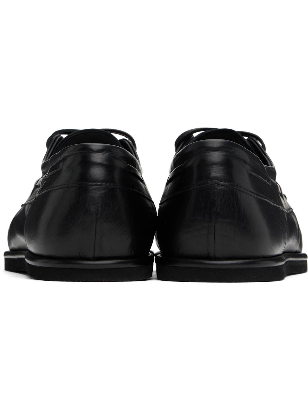 Black Soft Leather Deck Shoes - 2