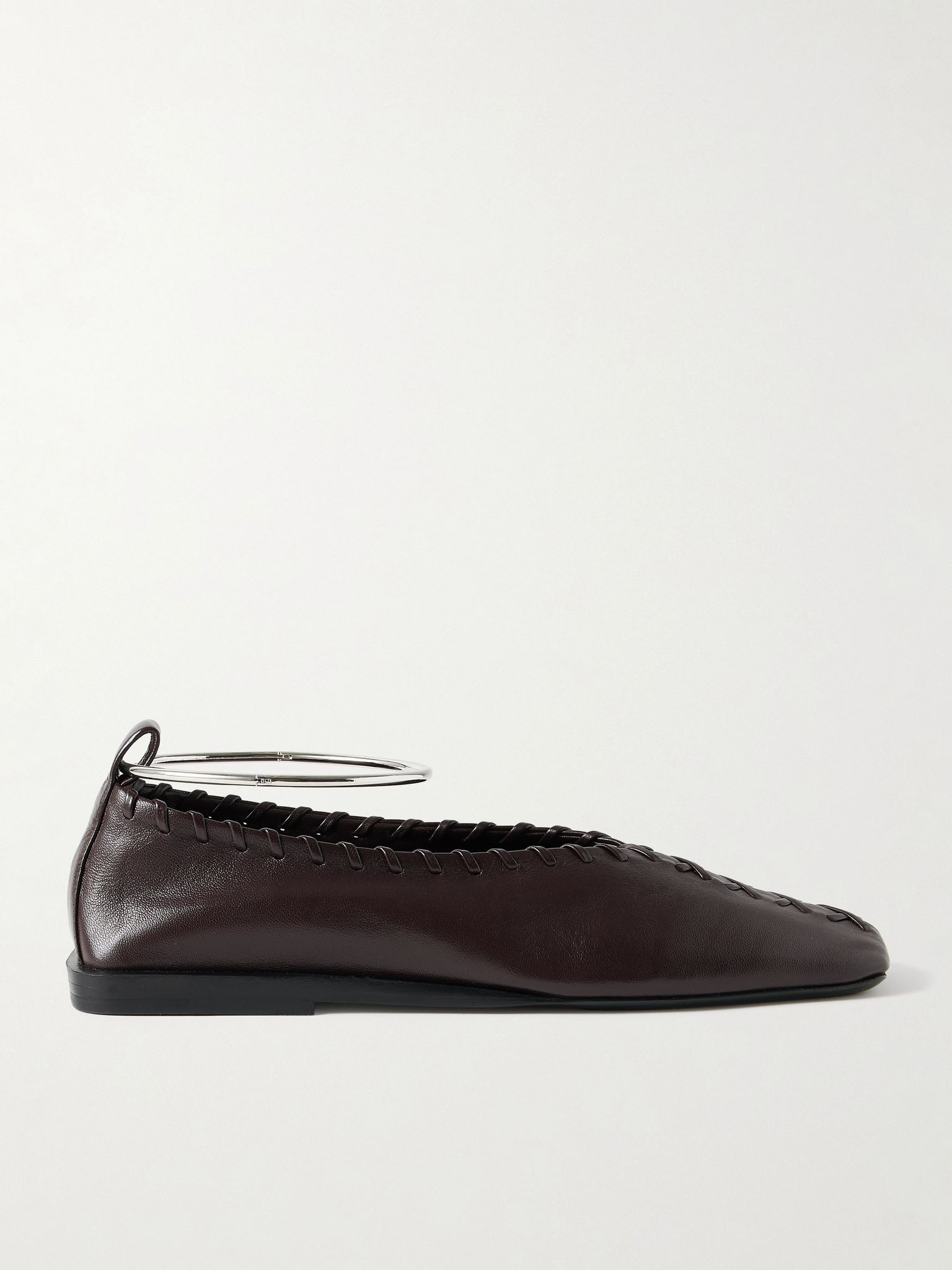 Ring whipstitch-trimmed leather ballet flats Dark brown - 1
