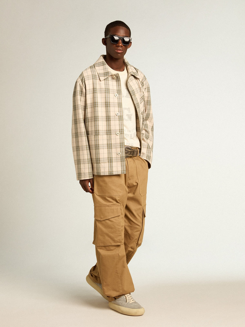 Golden Goose Men’s cotton T-shirt in aged white with faded lettering outlook