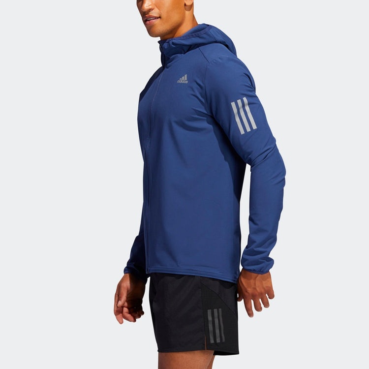 adidas Solid Color Running Sports Hooded Jacket Blue FR0800 - 5