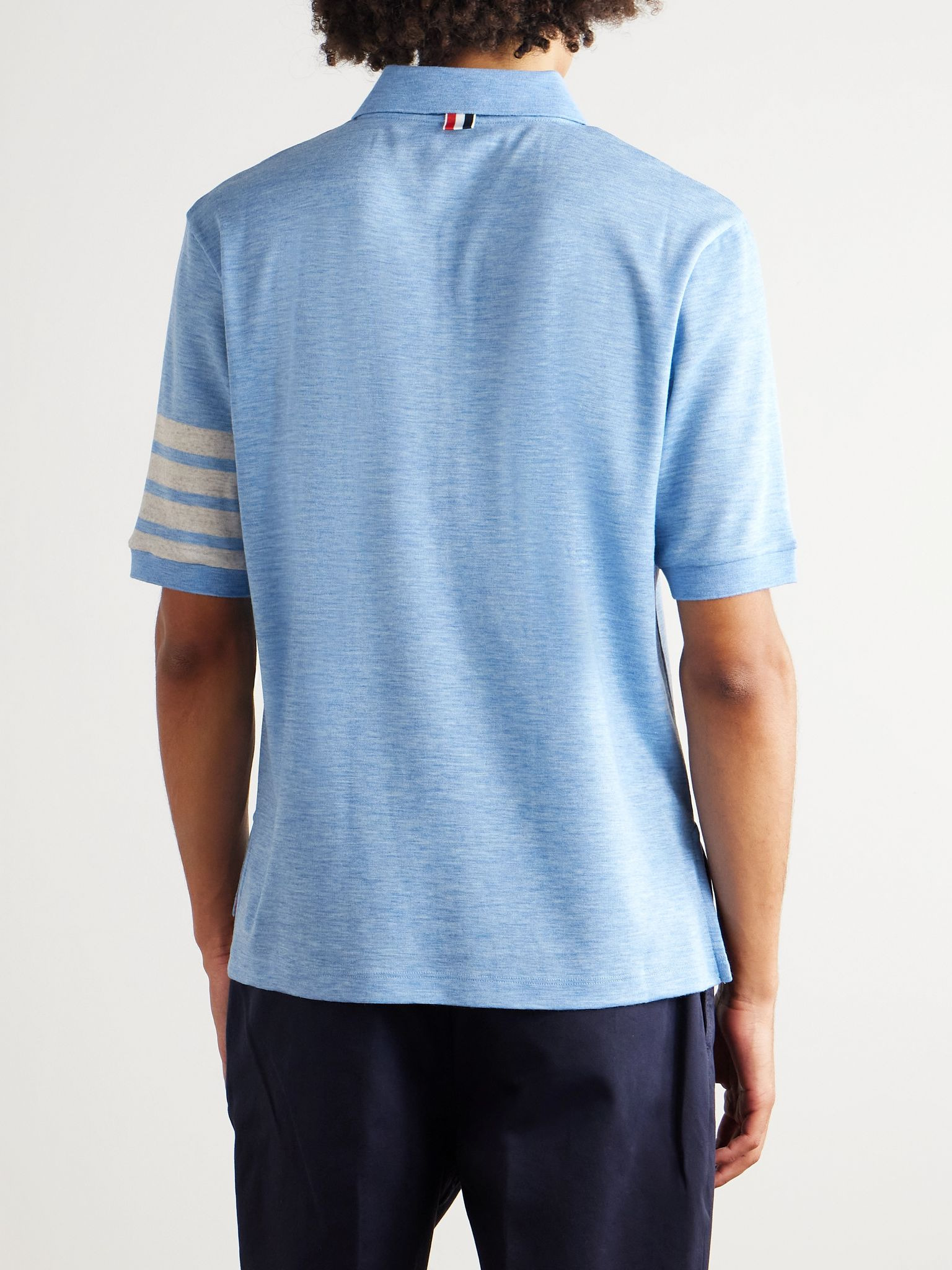 Logo-Appliquéd Striped Wool-Jersey T-Shirt Blue - 3