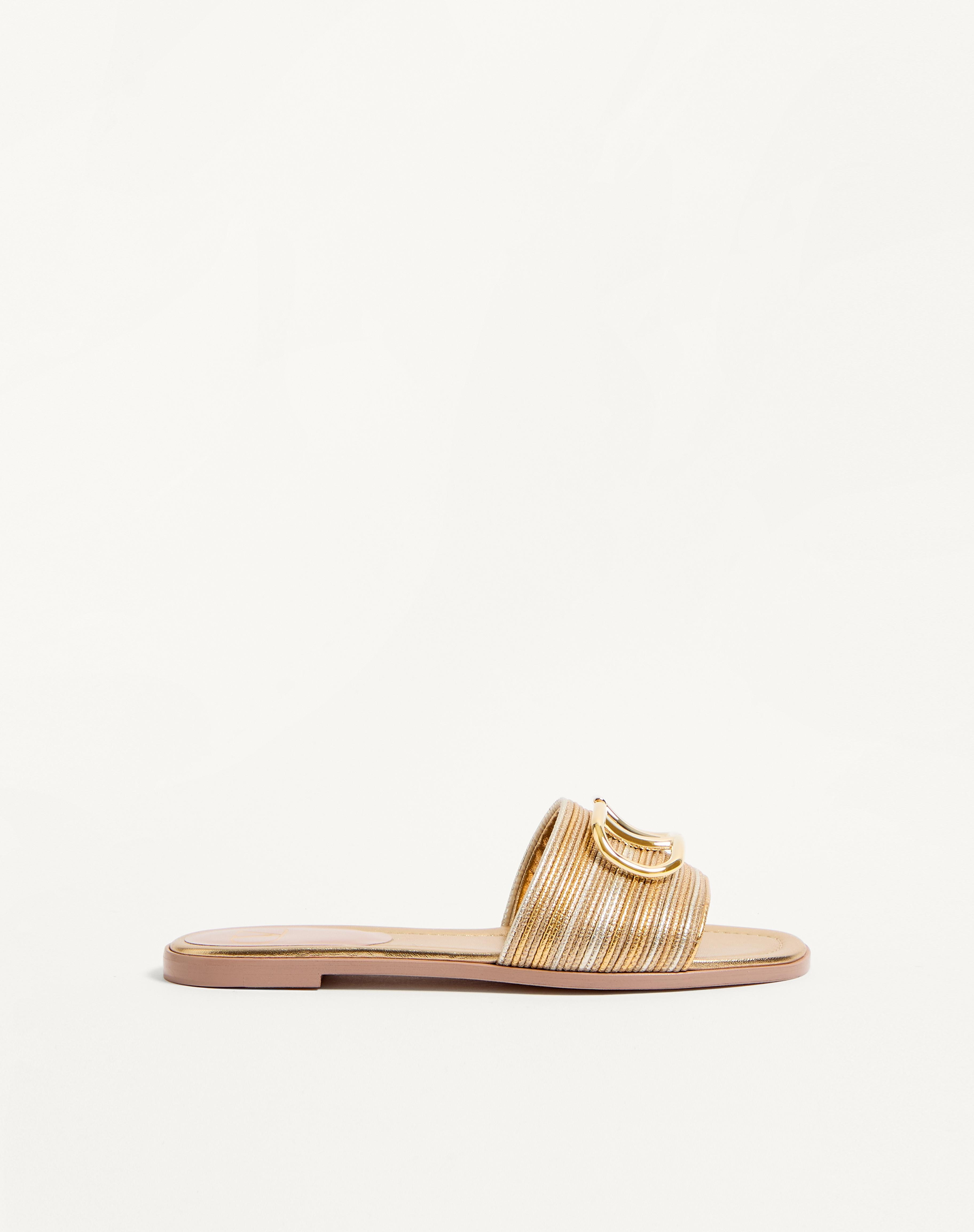 VLOGO SIGNATURE METALLIC LEATHER SLIDE SANDAL WITH CORNELY EMBROIDERY - 1