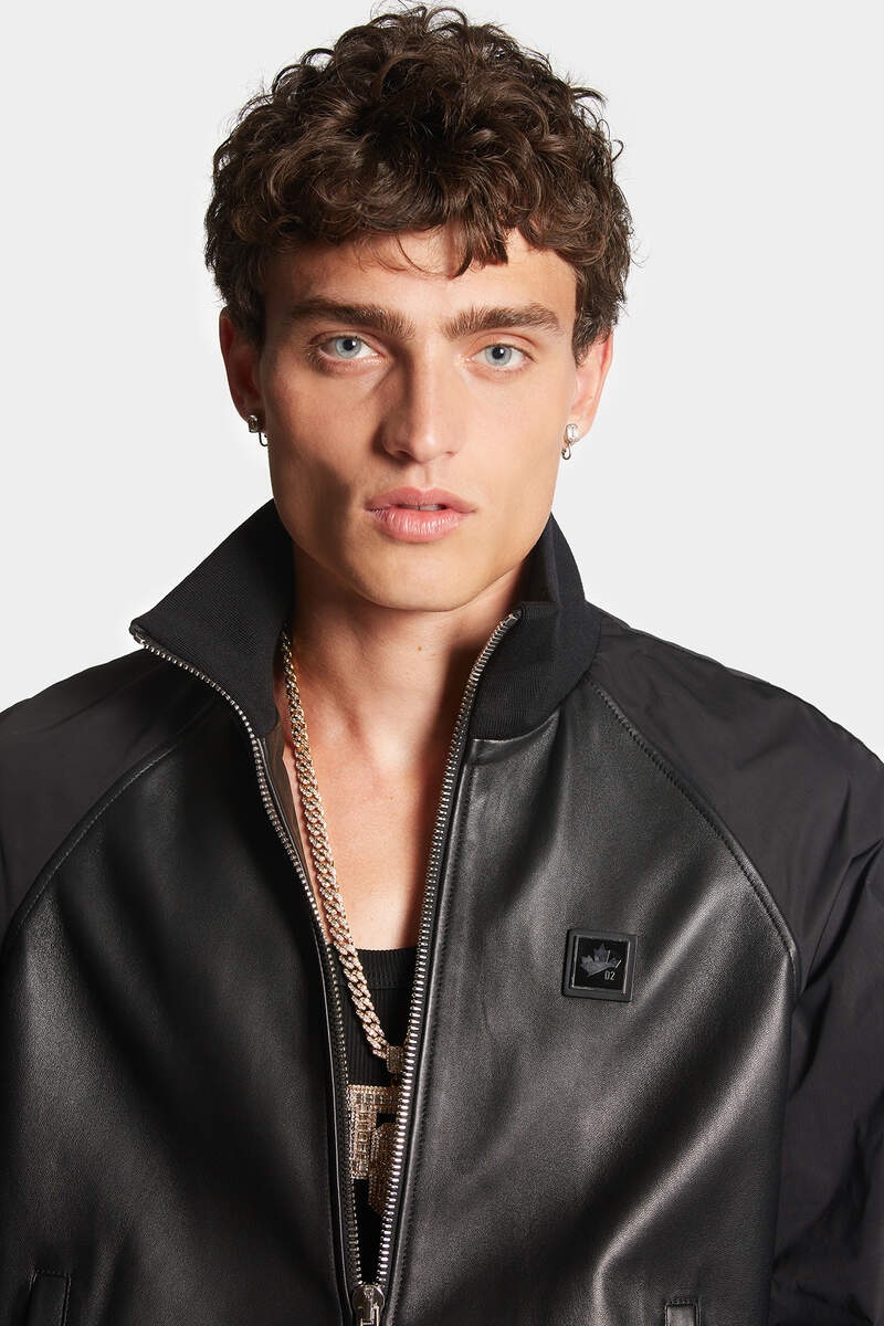 MIXED LEATHER BOMBER - 5