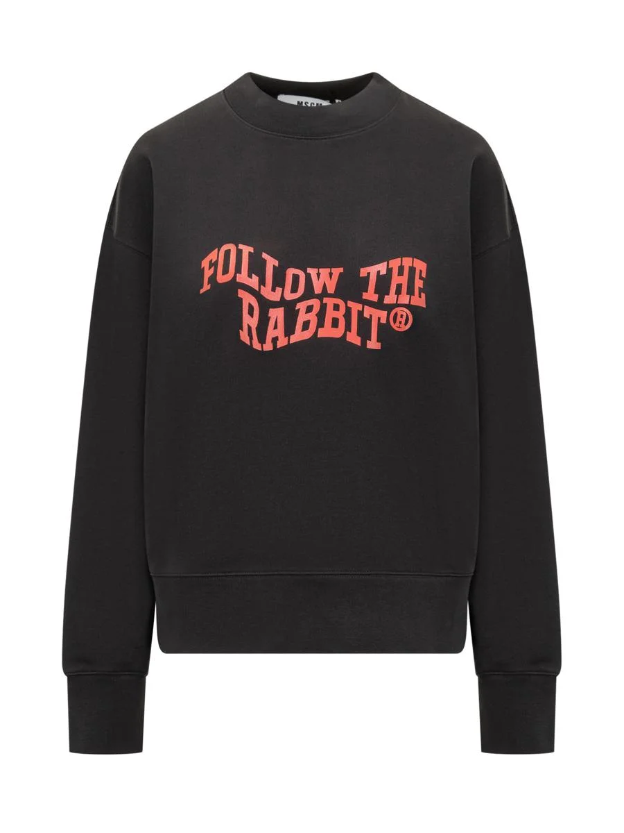Msgm Msgm Black Sweatshirt With Follow The Rabbit Print - 1
