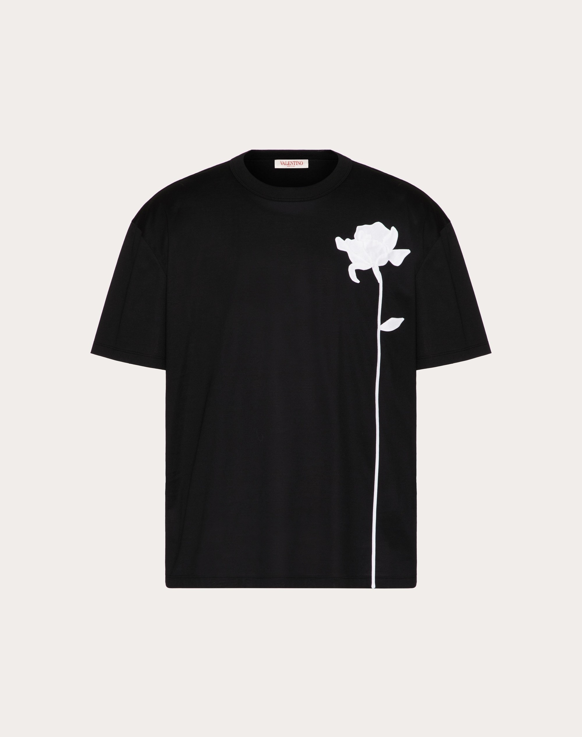 MERCERIZED COTTON T-SHIRT WITH FLOWER EMBROIDERY - 1