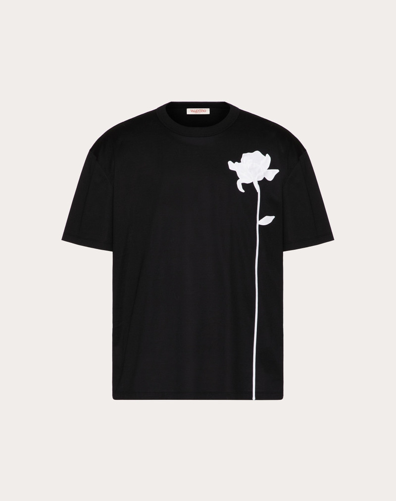 MERCERIZED COTTON T-SHIRT WITH FLOWER EMBROIDERY 1
