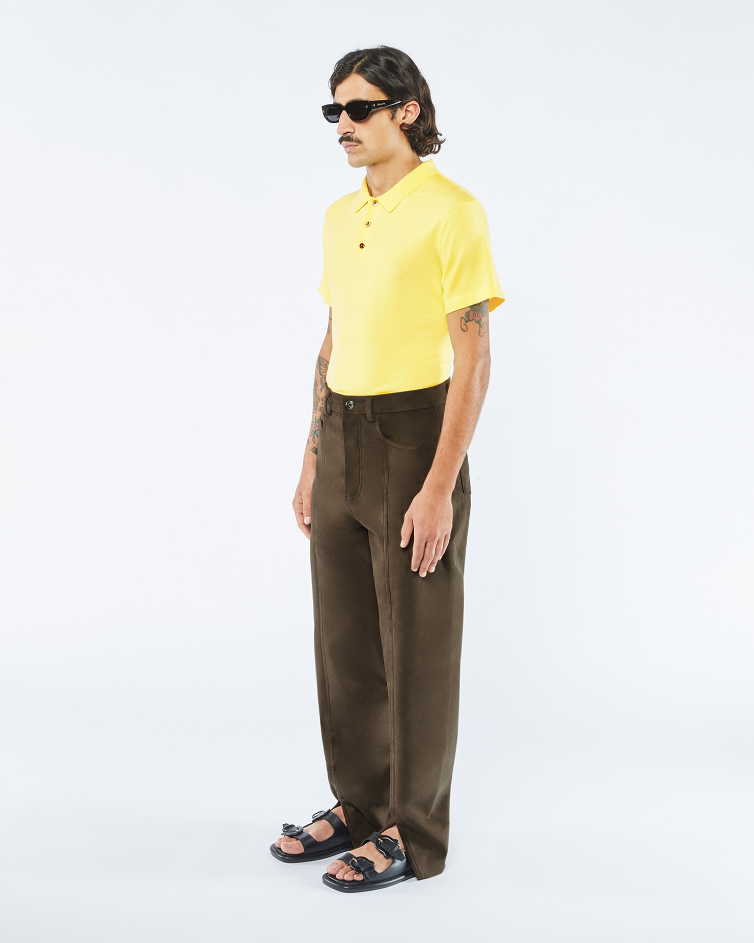 TIBES - Alt-suede split-hem pants - Coffee bean - 4