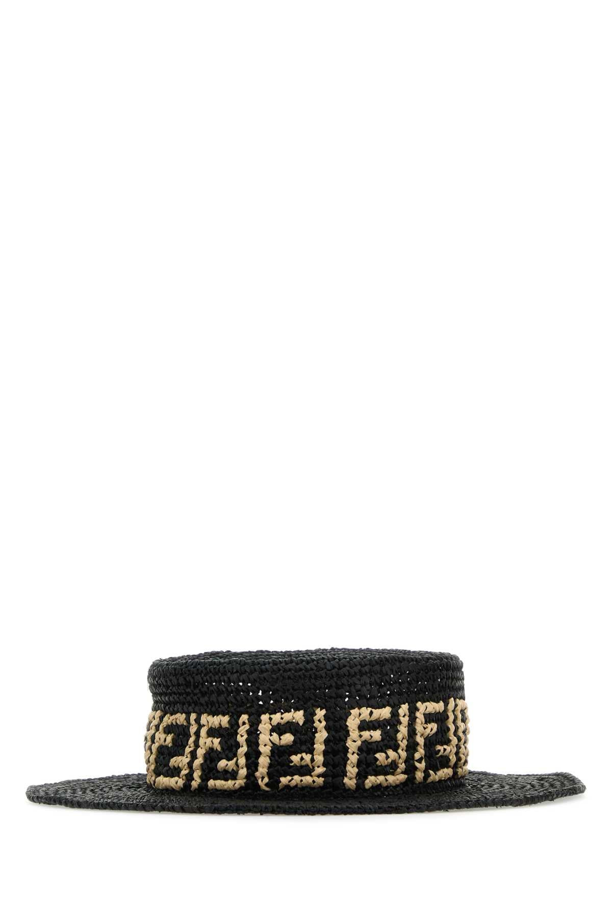 Fendi Men Black Raffia Hat - 2