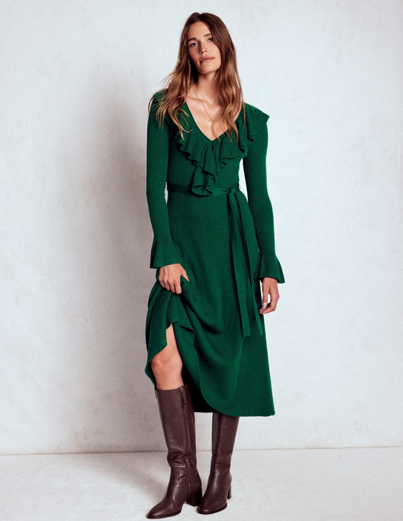Ruffled Ribbed Dress-Emerald Night 6