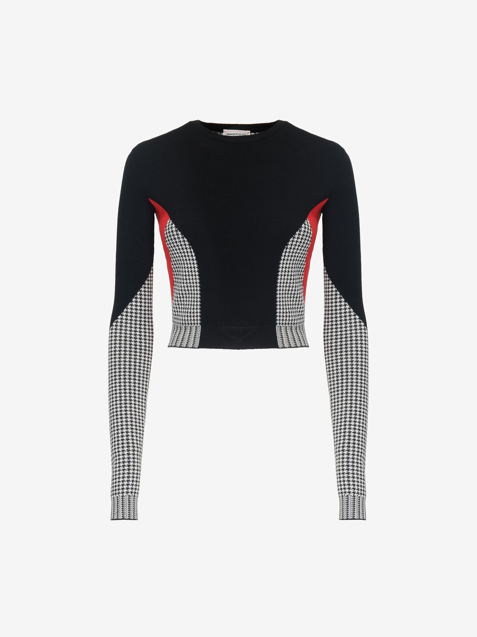 Women's Dogtooth Colour-block Jumper in Black/white/red - 2