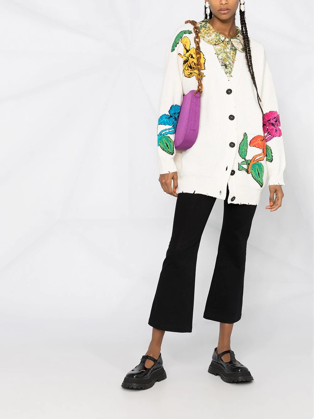 floral print knitted cardigan - 2