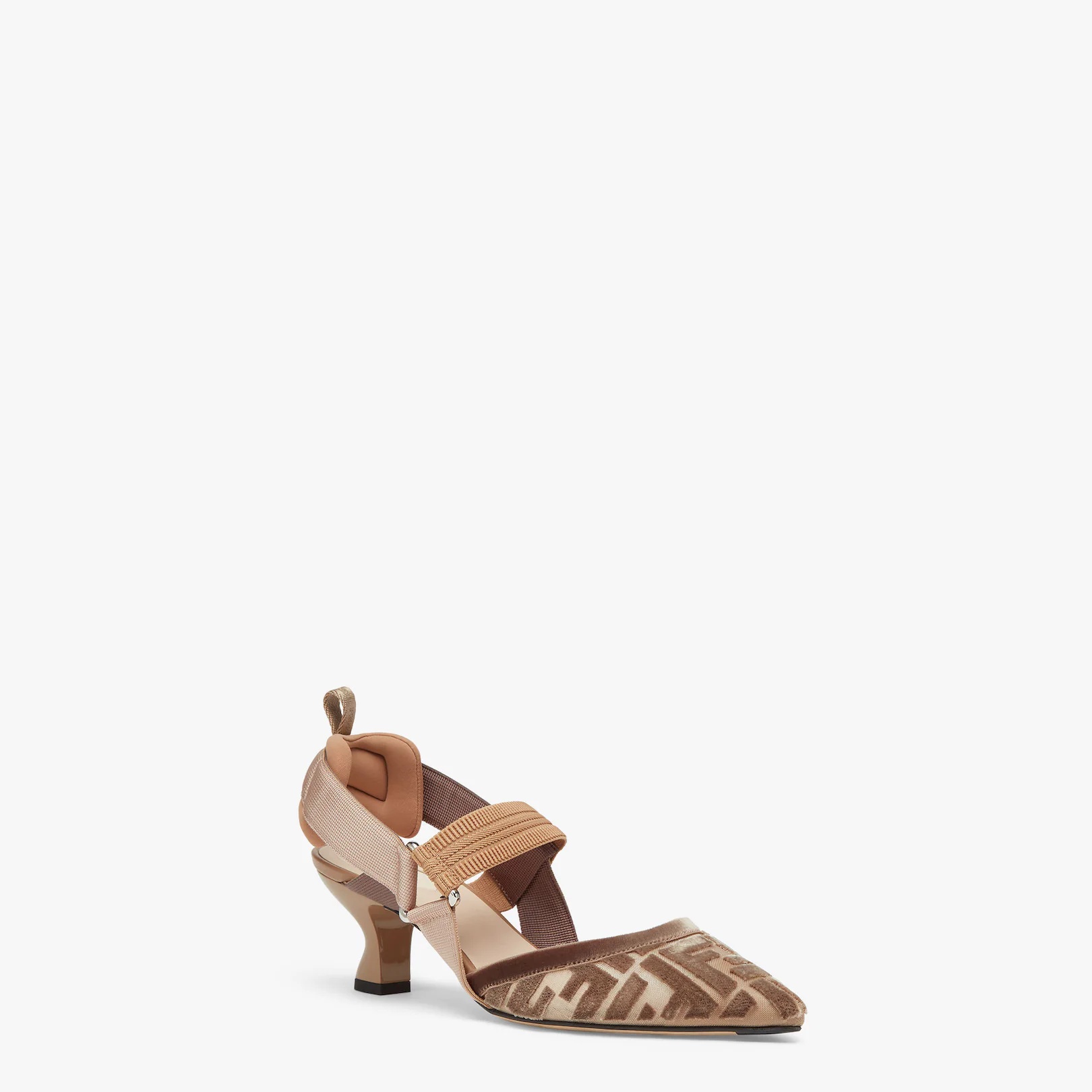 Beige mesh medium-heel FF slingbacks - 2