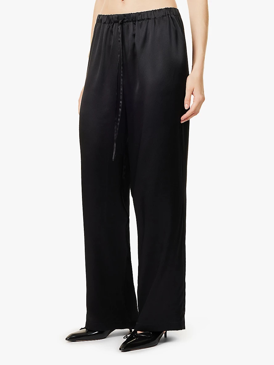 Olina drawstring relaxed-fit straight-leg silk-satin trousers - 3