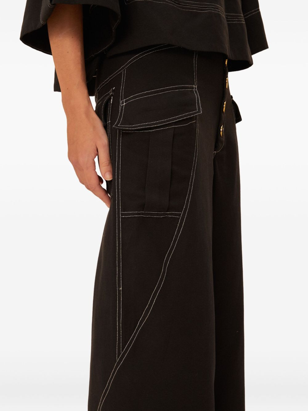 button-fastening contrast-stitch trousers - 4