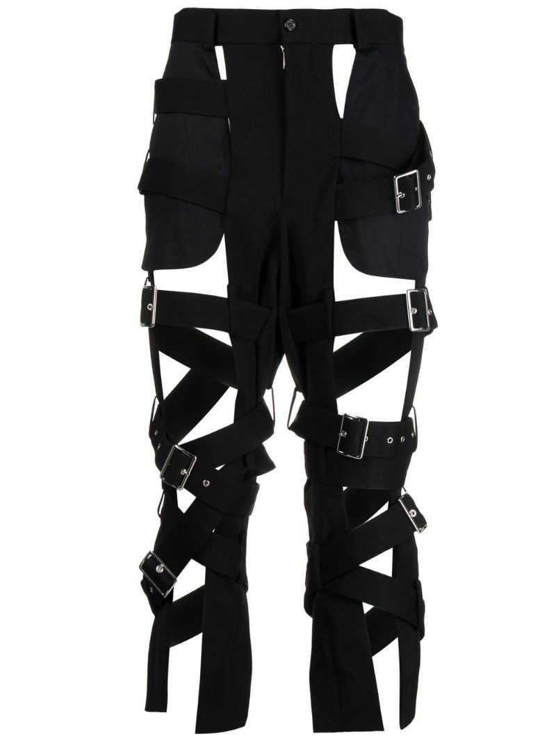 multi-buckle layered slim trousers - 1