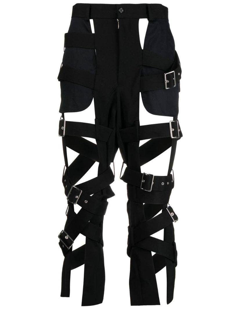 multi-buckle layered slim trousers 1