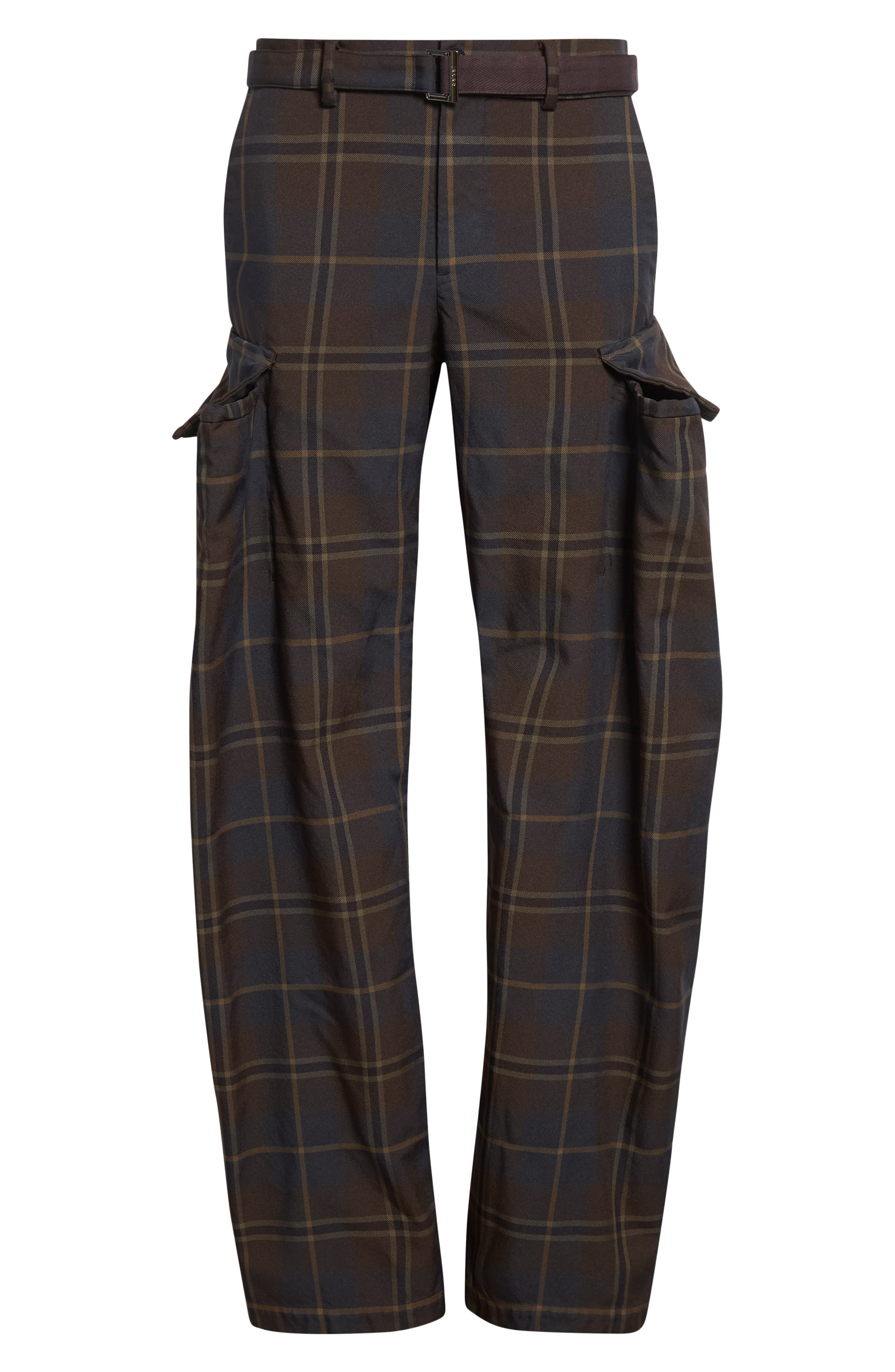 Sacai Belted Plaid Cargo Pants in Brown/Blue at Nordstrom - 6