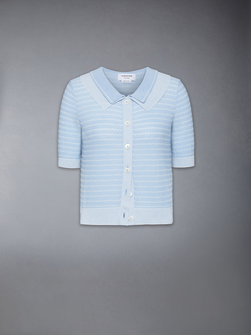STRIPED TUCK STITCH SHORT SLEEVE CARDIGAN 1