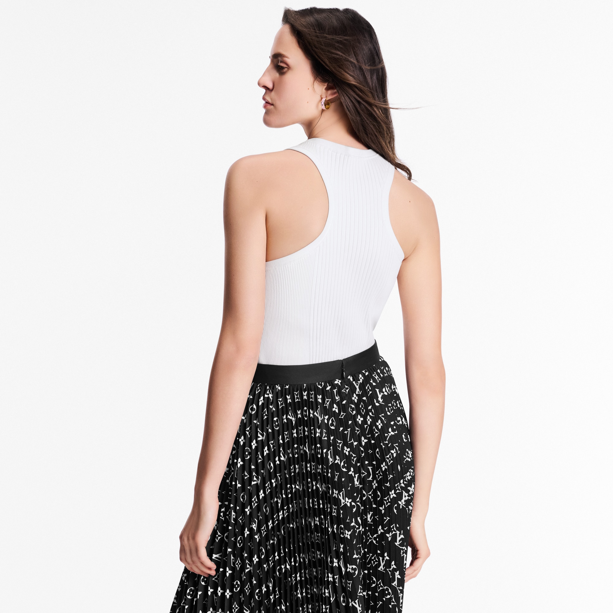 Stripe Accent Monogram Pleated Skirt - 5