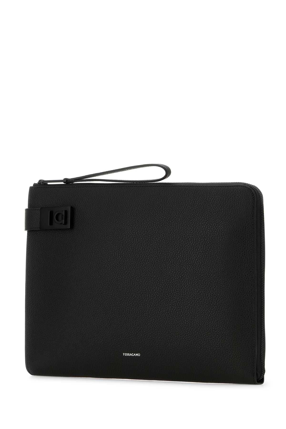 Salvatore Ferragamo Men Black Leather Clutch - 2
