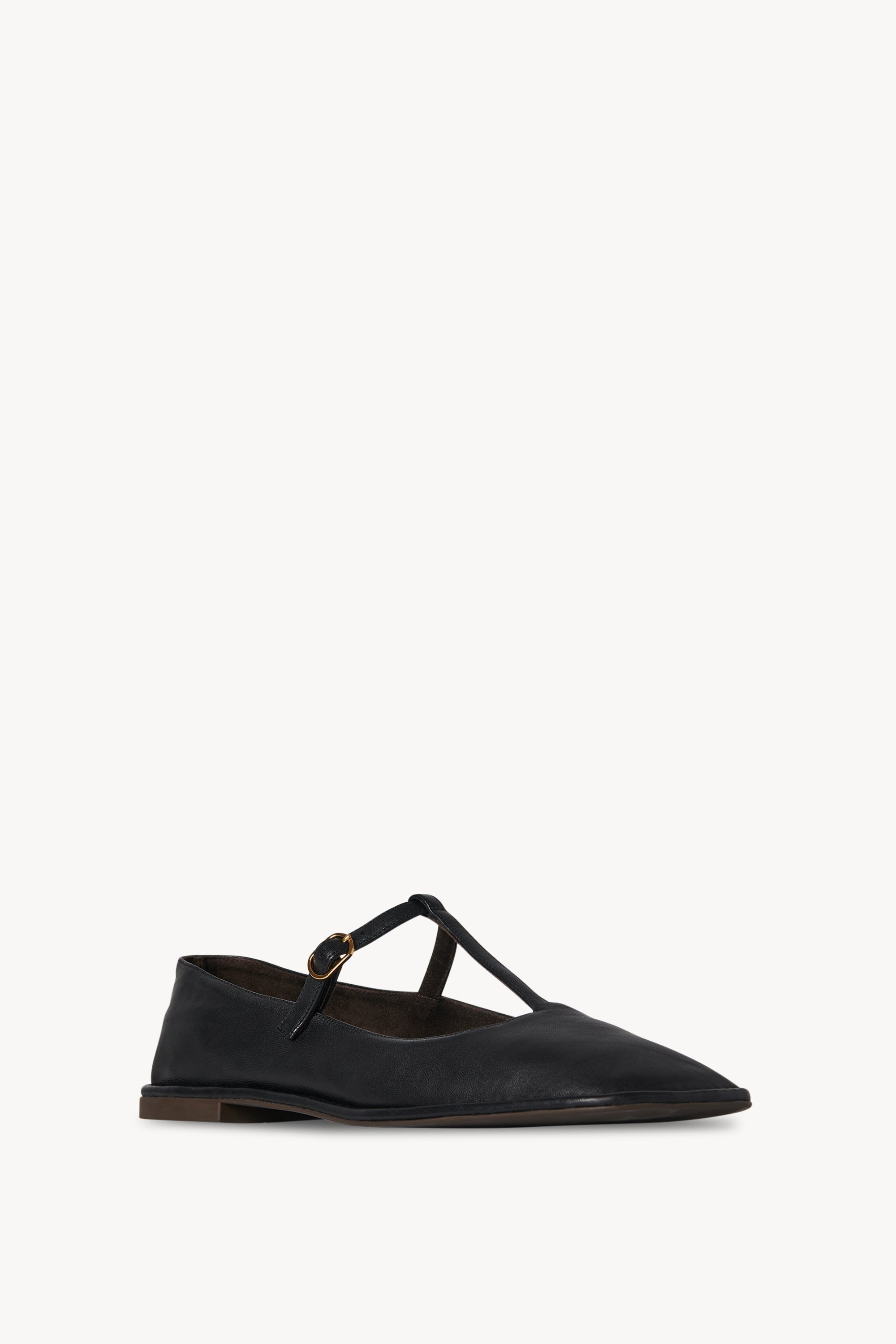 Square T-Strap Flat in Leather - 2