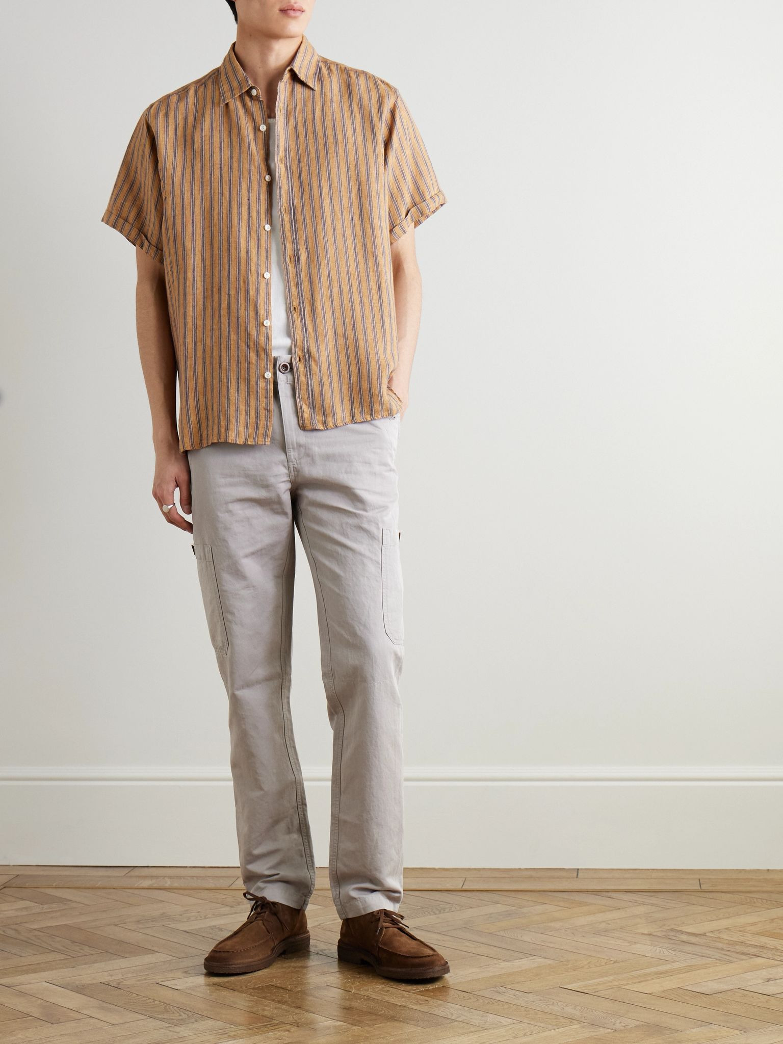 Garrison Striped Linen and Cotton-Blend Shirt Orange - 2