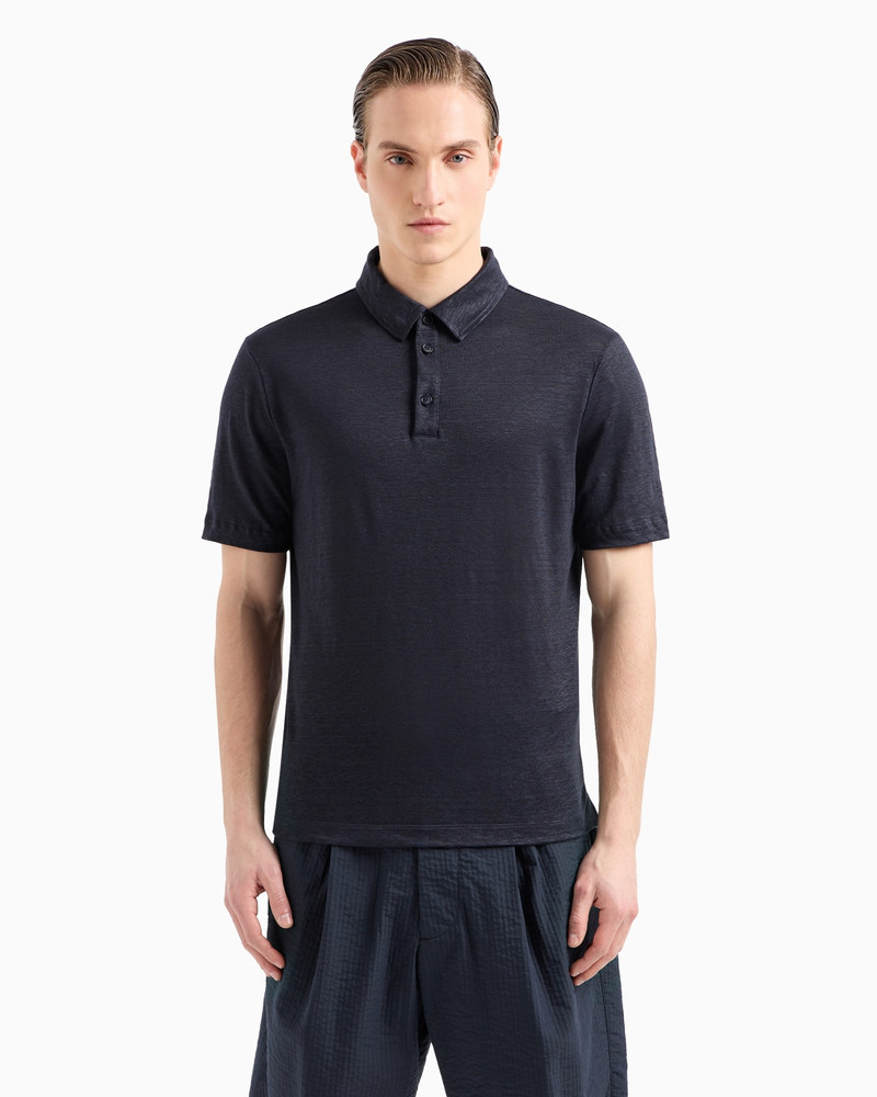 GIORGIO ARMANI Short-sleeved polo shirt in pure linen jersey outlook
