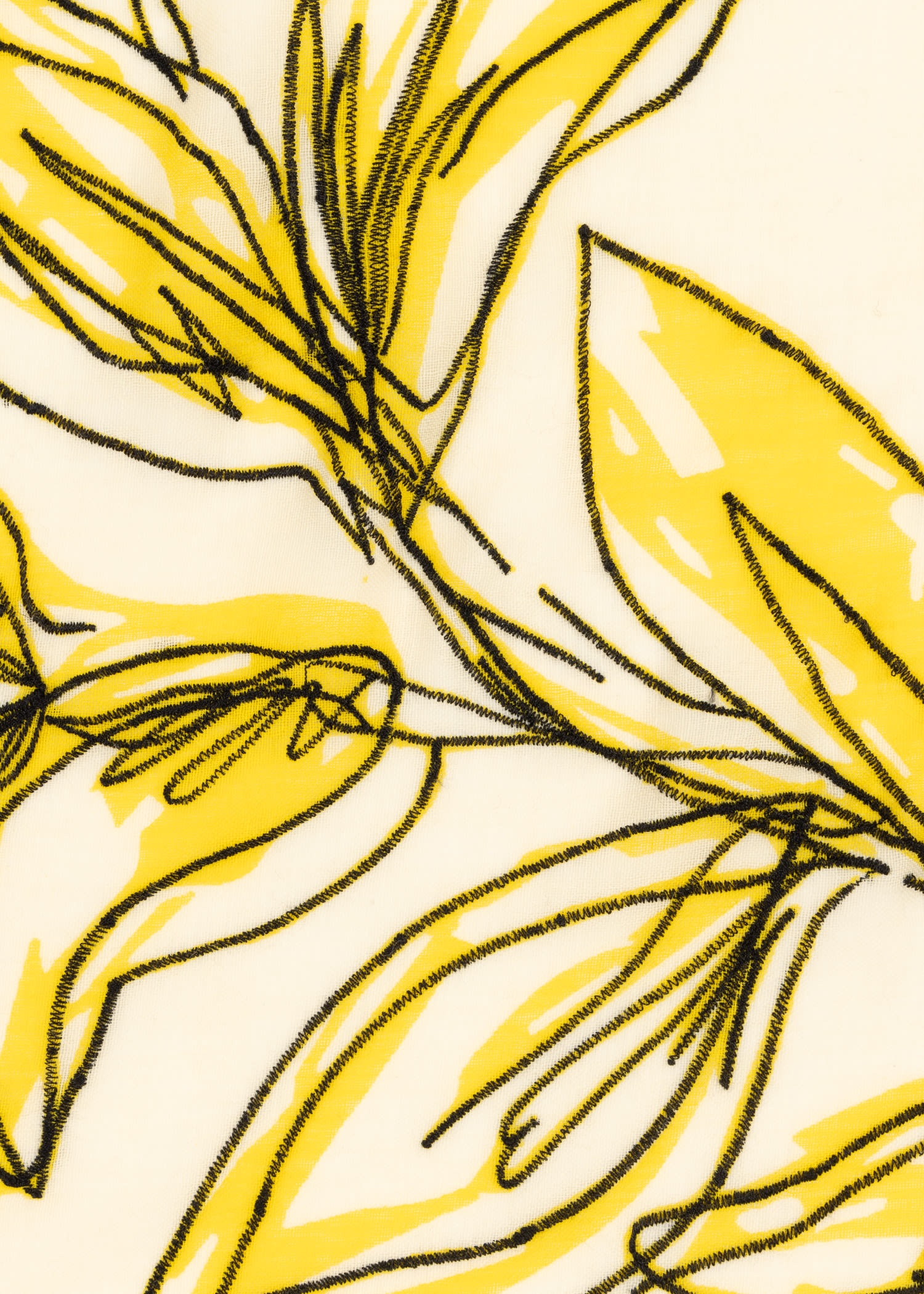 Pale Yellow 'Laurel Leaf' Embroidered Scarf - 3