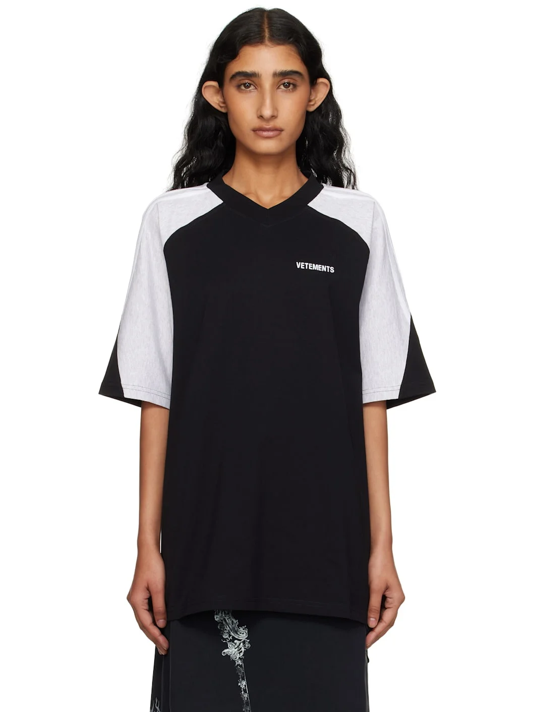 Black & Gray Cut-Up V-Neck T-shirt - 1