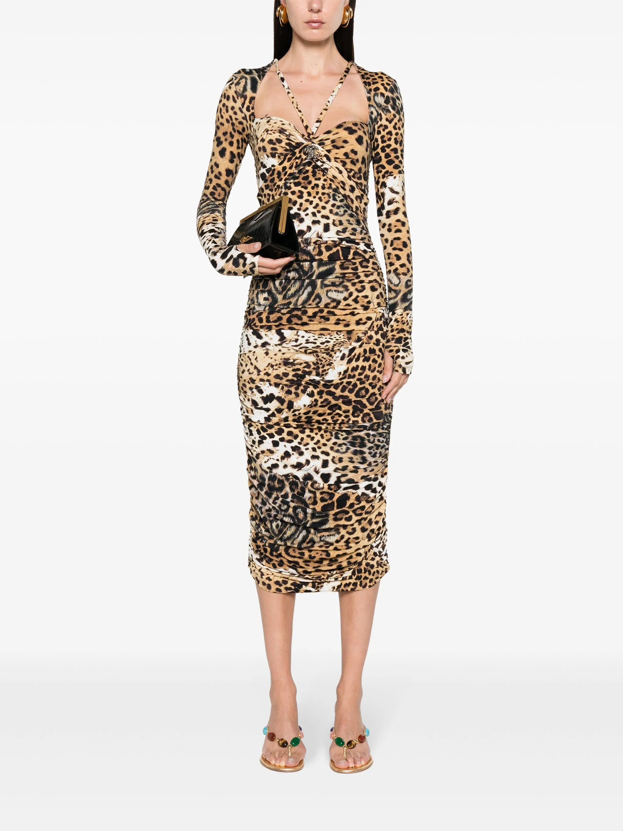 Roberto Cavalli Jaguar Skin-print Ruched Dress - 5