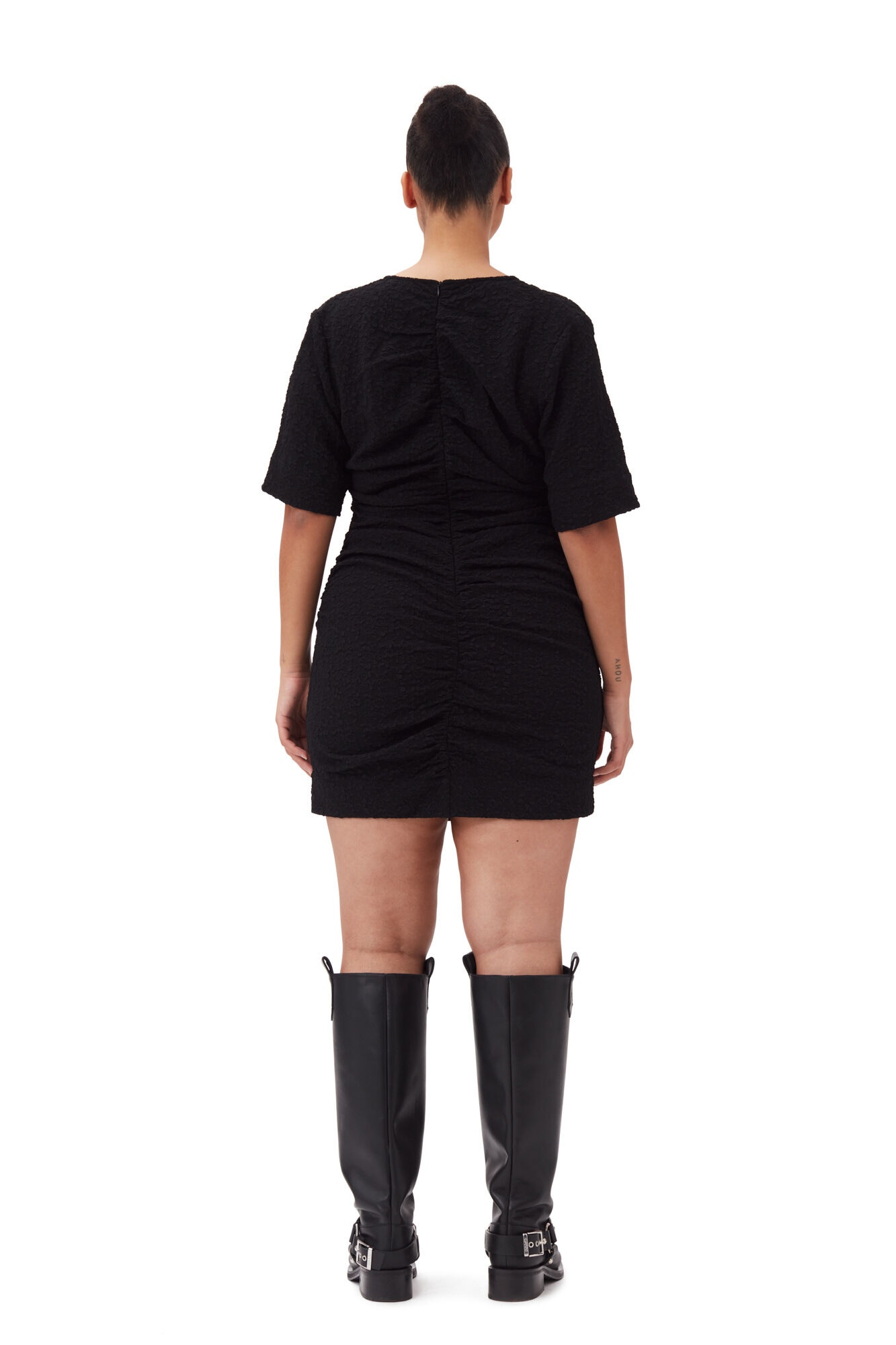 BLACK TEXTURED SUITING MINI DRESS - 9