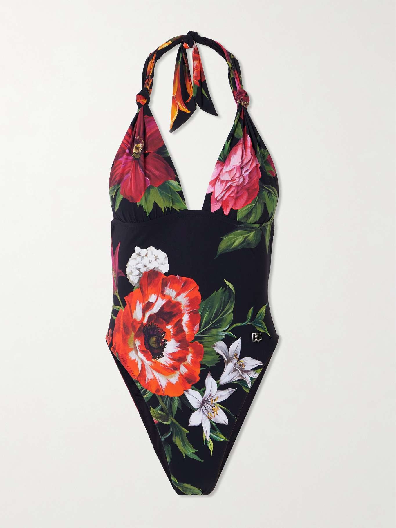 Floral-print halterneck swimsuit Black - 1