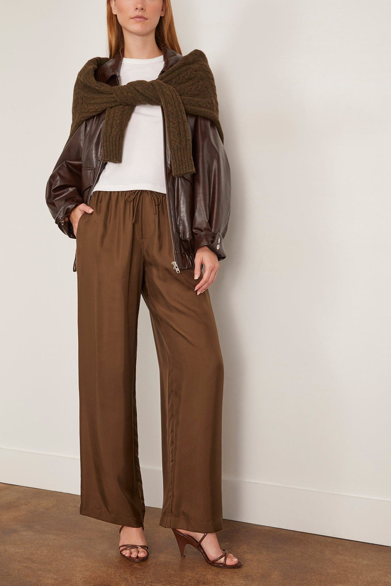 RÓHE Wide Leg Silk Trousers in Forest outlook