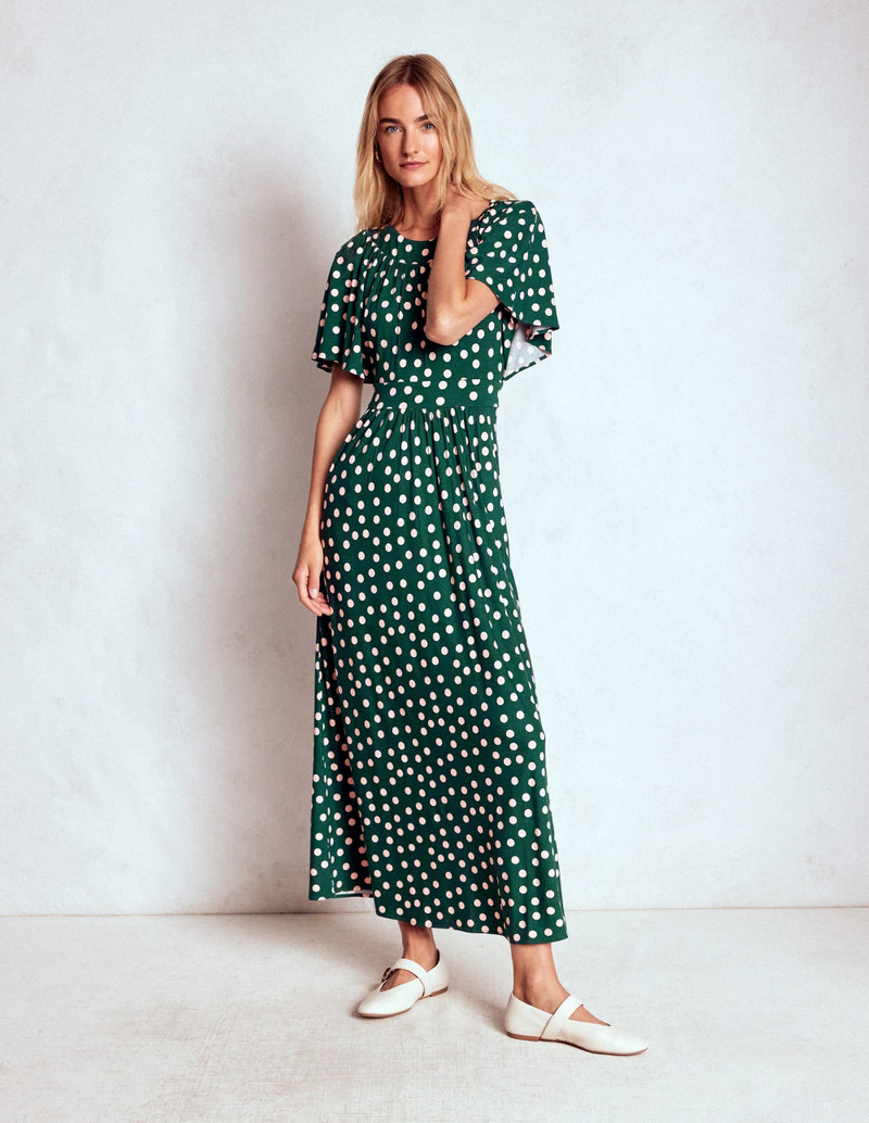 Yoke Panel Maxi Dress-Emerald Night, Painted Dot 5