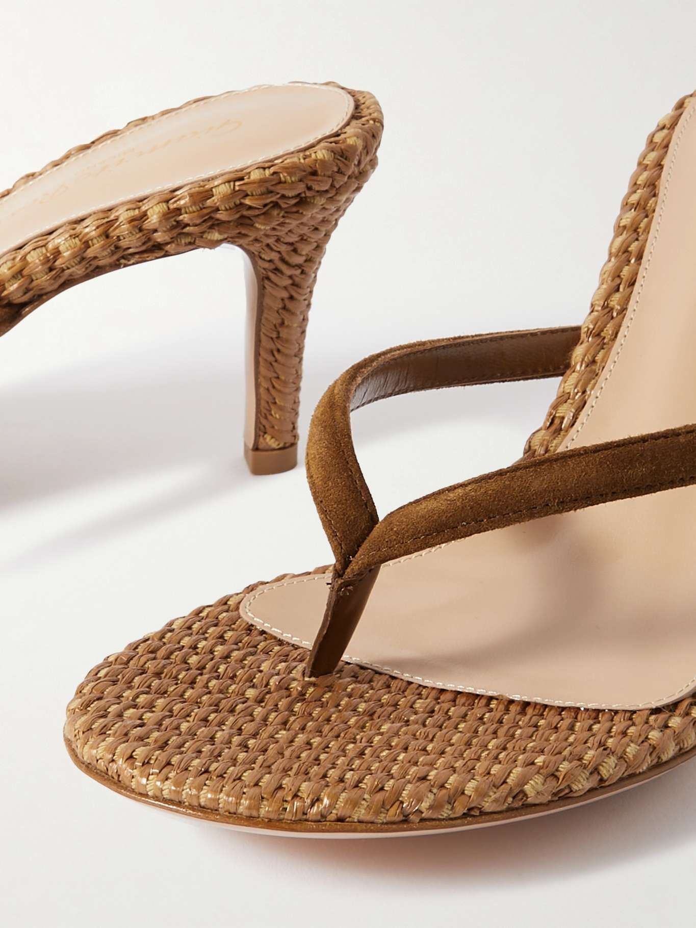 Calypso 70 suede-trimmed raffia sandals - 4