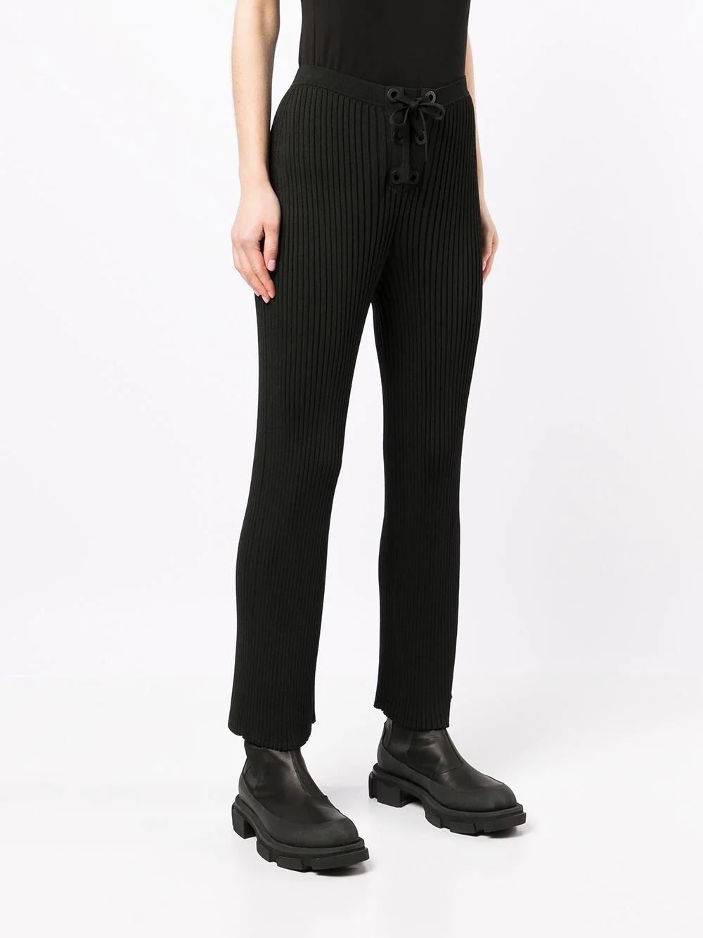 ribbed lace-up trousers - 3