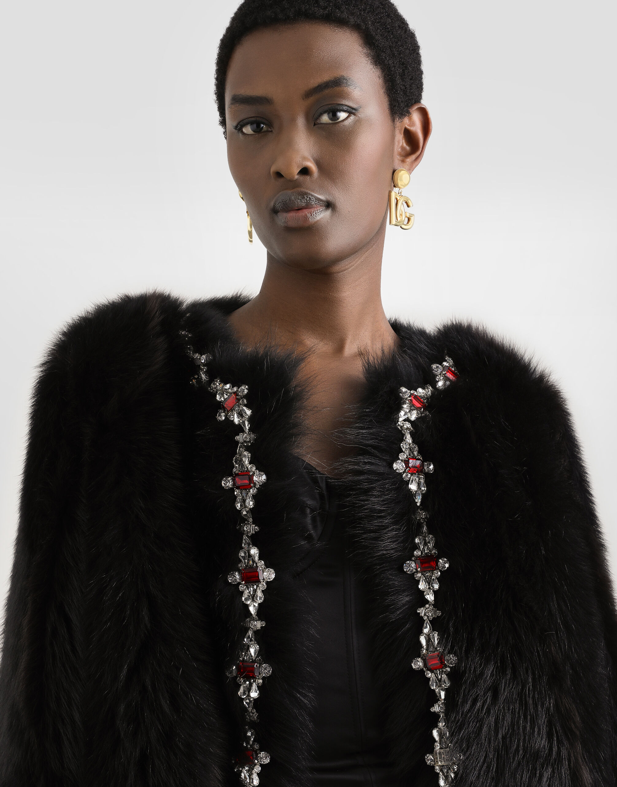 Fluffy sheepskin jacket with inlay - 4